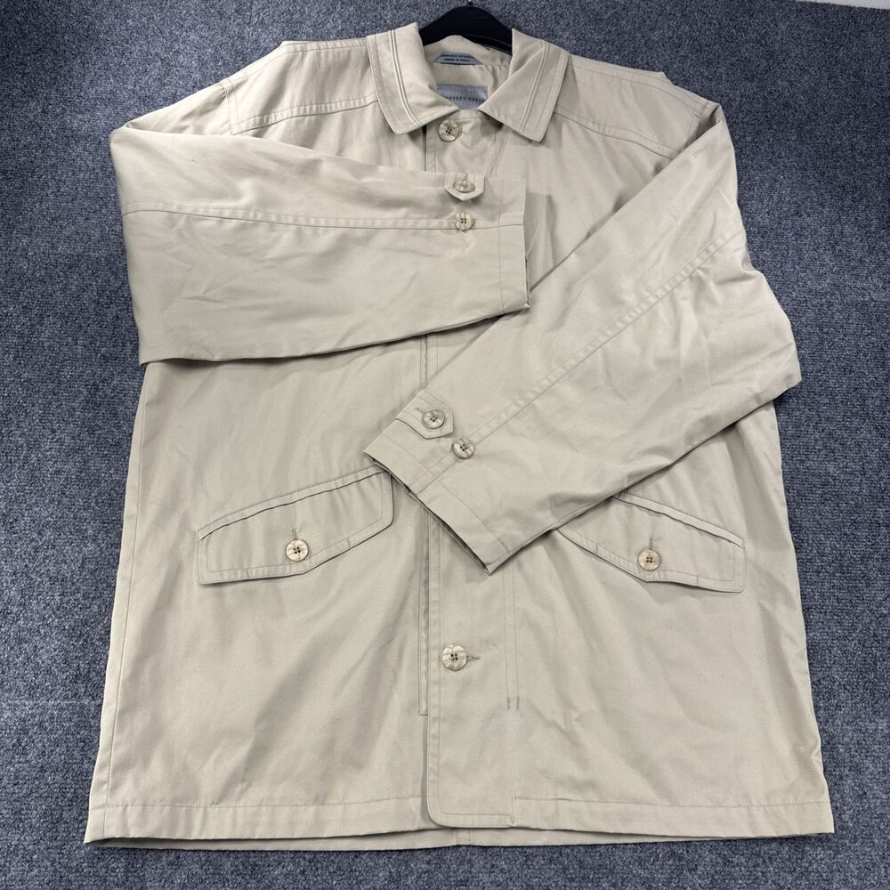 Vintage Geoffrey Beene Trench Coat Men's L Beige Cotton Blend Car Coat EUC